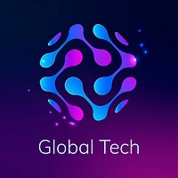Abstract globe technology logo psd with global tech text in purple tone