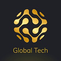 Abstract globe technology logo psd with global tech text in gold tone