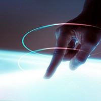 Hand using virtual screen psd advanced technology digital remix