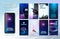 Futuristic AI technology template psd disruptive technology social media story collection