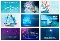 Healthcare technology editable template vector digital remix compatible with AI set