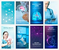Healthcare technology editable template vector digital remix compatible with AI set