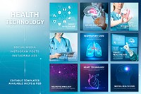 Healthcare technology editable template vector digital remix compatible with AI set