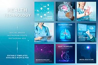 Healthcare technology editable template psd digital remix set