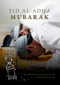 Ramadan poster template psd with Eid al-Adha Mubarak greeting