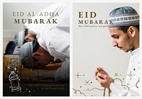 Eid Mubarak poster template psd with greeting set