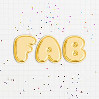 FAB text in balloon font