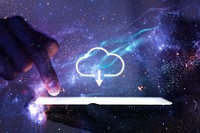 Cloud network psd hand using phone technology remix galaxy