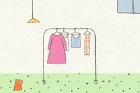 Clothing rack psd cute hand drawn home interior illustration