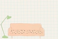 Sofa and lamp background psd cute home interior illustration