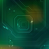 Green futuristic microchip background psd data digital transformation