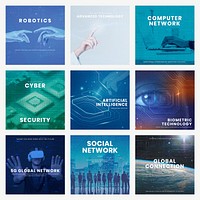 Technology business innovation template vector futuristic social media post set