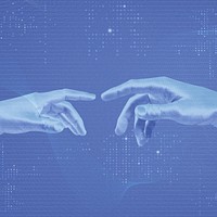 AI digital transformation background psd in blue with robotic hands remixed media