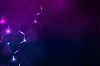 Digital technology background psd with hexagon border in dark purple tone