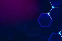 Digital technology background vector with hexagon border in dark purple tone