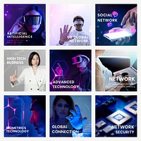 Digital technology banner template vector set compatible with AI