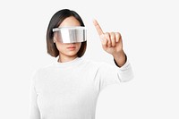 Woman psd in smart glasses in futuristic technology theme