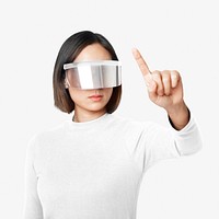 Woman psd in smart glasses in futuristic technology theme