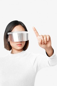 Woman psd in smart glasses in futuristic technology theme