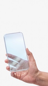 Hand holding transparent smartphone psd futuristic technology concept