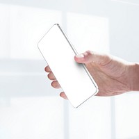 Hand holding smartphone psd with blank screen