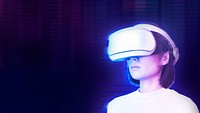 Woman psd in VR in futuristic style