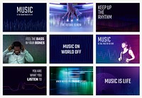 Music equalizer digital template vector entertainment tech ad banner with catchphrase set