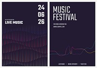 Music concert poster template vector with sound wave graphics for advertisement set