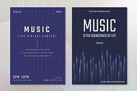 Music concert poster template psd with sound wave graphics for advertisement collection