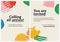 Art exhibition poster template psd with block print set