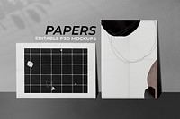 Paper mockup psd leaning against the wall