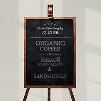 Signboard mockup psd with wooden stand