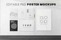 Posters mockup psd on a concrete wall
