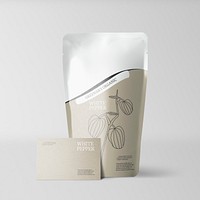 Product pouch psd mockup with business card