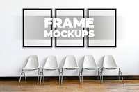 Frame mockups psd in a row on a wall