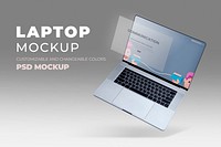 Laptop screen psd mockup on gray background