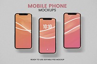 Three smartphone mockup screens psd