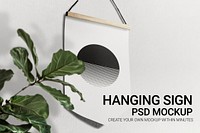 Hanging sign psd mockup on a wall