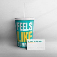 Fast food beverage psd cup mockup and card