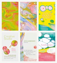 Marble business card template vector in colorful aesthetic style set