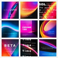 Retro futurism psd template set for social media post