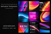 Retro futurism psd template set for social media post