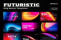 Retro futurism vector template set for blog banner