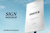 Poster sign mockup psd under blue sky