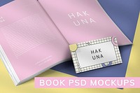 Pastel magazine pages mockup psd with business card