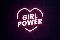 Girl power typography template psd in neon style with heart shape