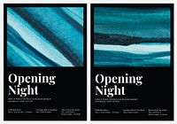 Opening night watercolor template psd aesthetic ad poster dual set