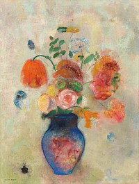 Large Vase with Flowers (1912) by <a href="https://www.rawpixel.com/search/Odilon%20Redon?sort=curated&amp;page=1">Odilon Redon</a>. Original from the National Gallery of Art. Digitally enhanced by rawpixel.<br />