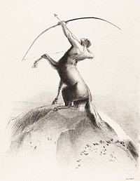 Centaur Aiming at the Clouds (1895) by <a href="https://www.rawpixel.com/search/Odilon%20Redon?sort=curated&amp;page=1">Odilon Redon</a>. Original from the National Gallery of Art. Digitally enhanced by rawpixel.