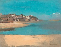 Village by the Sea in Brittany (1880) by <a href="https://www.rawpixel.com/search/Odilon%20Redon?sort=curated&amp;page=1">Odilon Redon</a>. Original from the National Gallery of Art. Digitally enhanced by rawpixel.